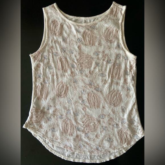 LOFT Sleeveless Embroidered Cream Floral Cotton Tank Top  sz M - Picture 1 of 7